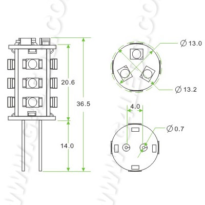 G4 Led Bi-Pin Dimensions
